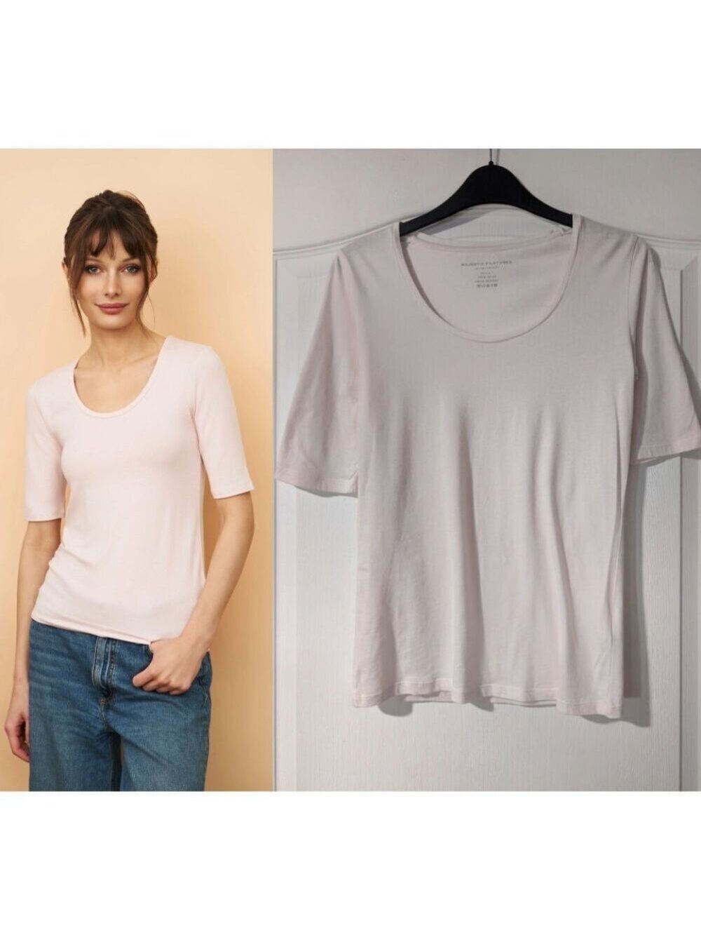 NEW! Majestic Filatures | Silk Touch Elbow Sleeve Scoop Neck T-Shirt In Pink
